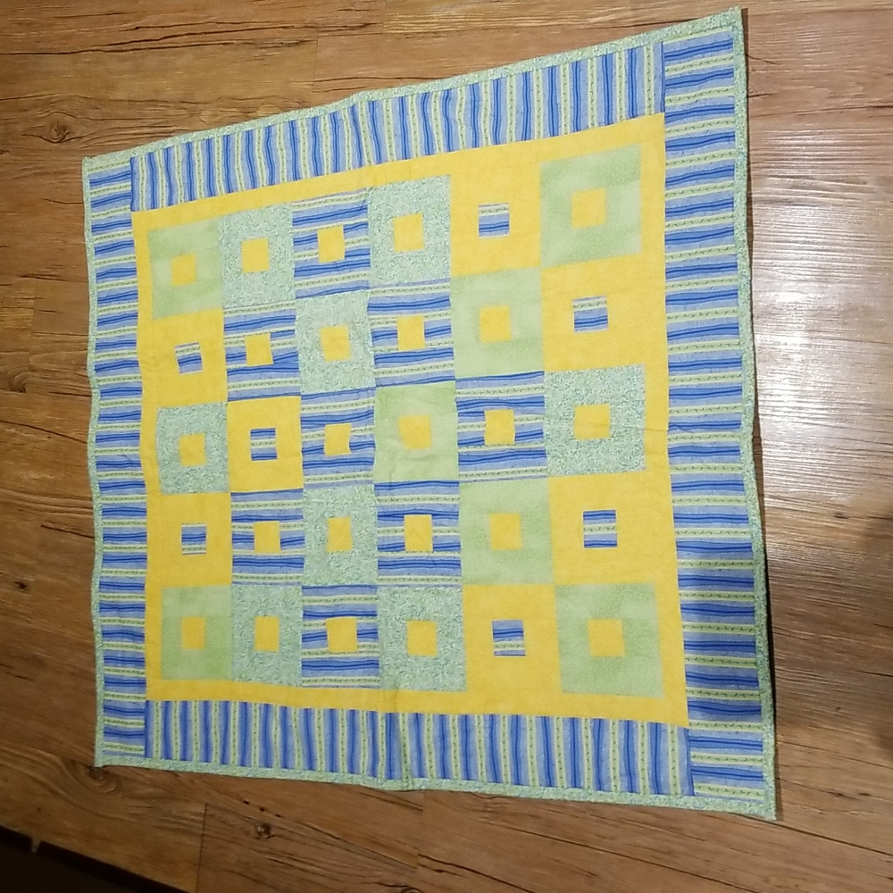 Homemade Baby quilt blue/yellow/green